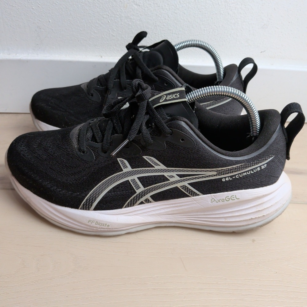 ASICS Gel-Cumulus 27 Mens 8.5 Wide Running Shoes Sneakers Black White FF Blast+